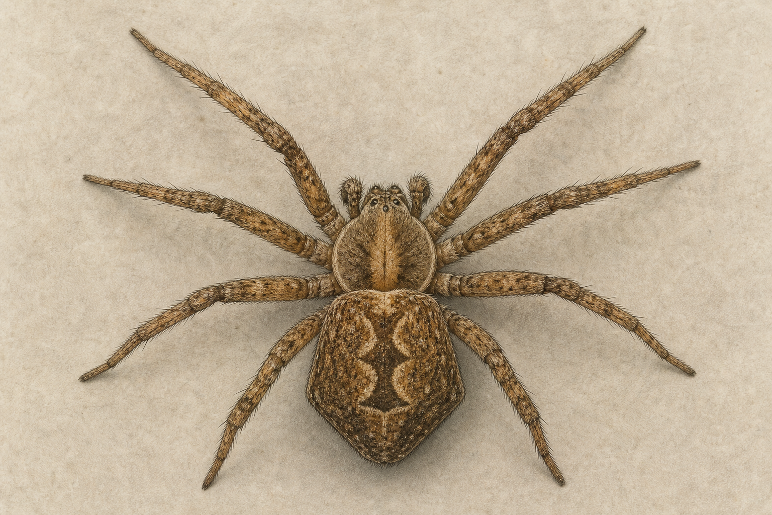 Nahansicht einer Spinne mit abgeflachtem Hinterleib und sanduhrähnlicher Zeichnung